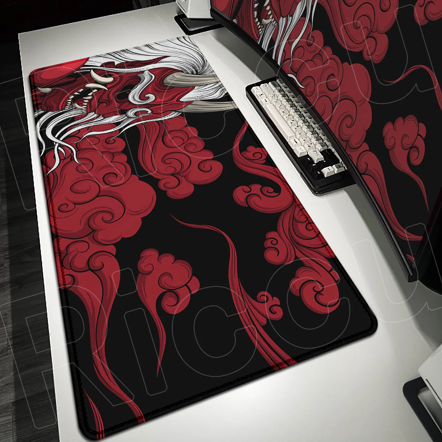 HD Printing Japanese Ghost Face Mousepad Anime Oni Gaming Mousemat Large/Small Gamer Lock Edge Computer Mouse Pad Office Deskmat
