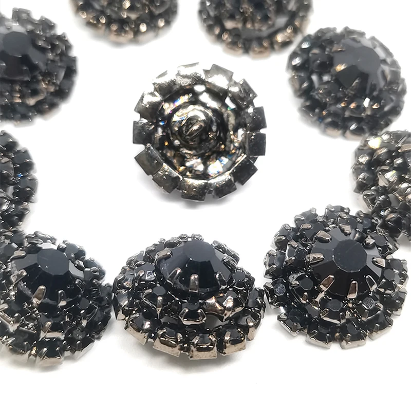 High Quality Black Rhinestone Buttons Of Clothing Elegant Handmade Decor Metal Button Of Women Coat Sewing Accessories DIY 6pcs