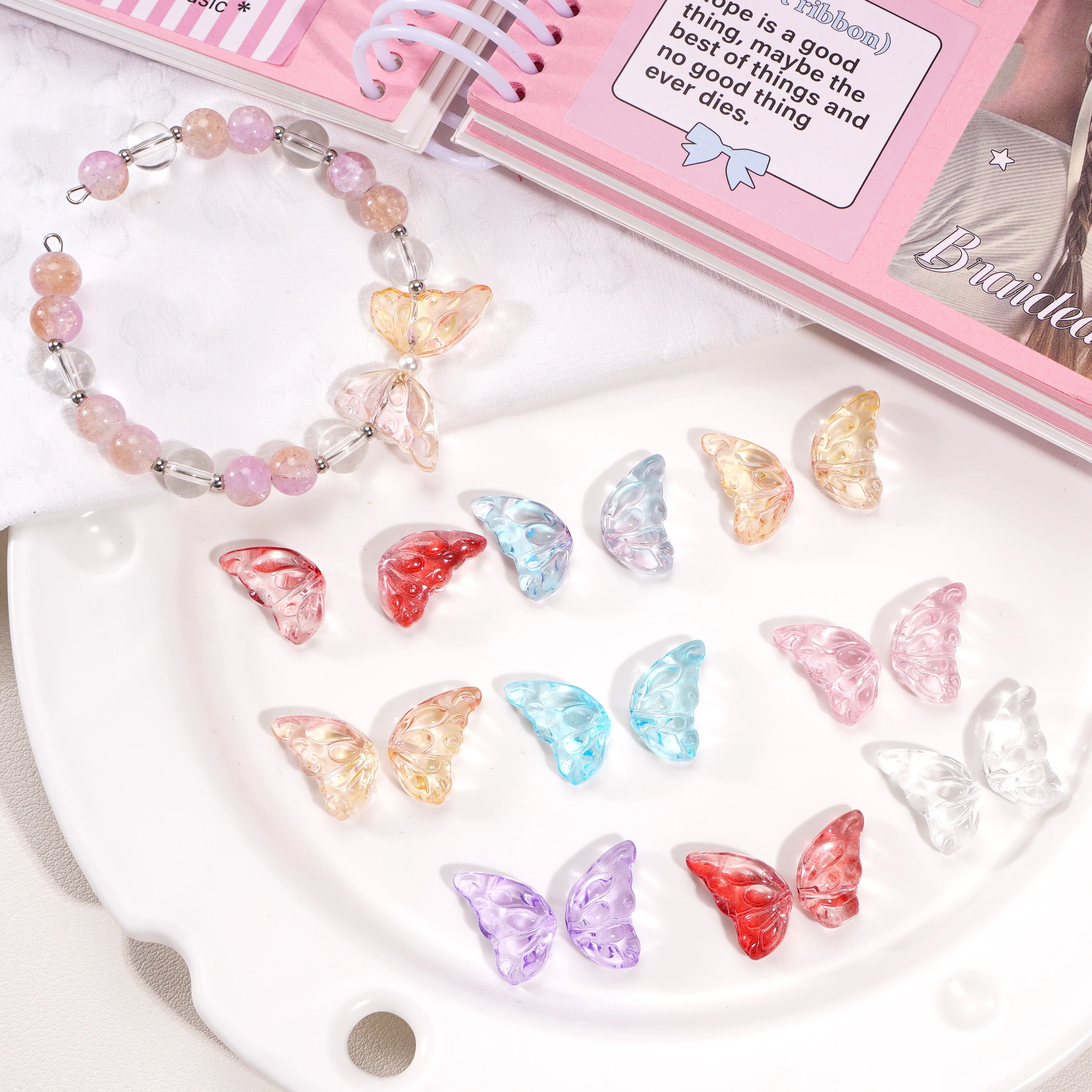 10pcs Glass Wings Beading AB Loose Beads Butterfly Cute Earrings beads For Jewelry Making DIY Crafts Keychain Accessories