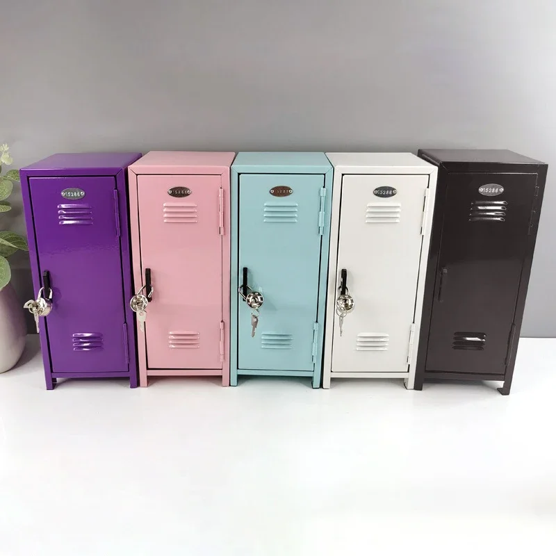 1Pc Desktop Locking Storage Box Mini Cosmetic  Iron Storage Cabinet Cute Girl Heart Small Cabinet Box For Gifts