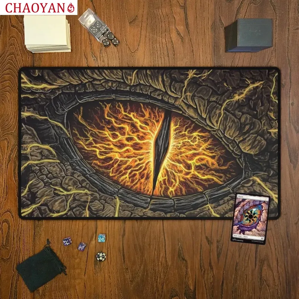 Desain Mata Naga Terbang TCG MTG Playmat Kartu Perdagangan Tikar Permainan Anti Selip dan Tepi Kunci Dapat Dicuci Cocok untuk Pesta Ajaib