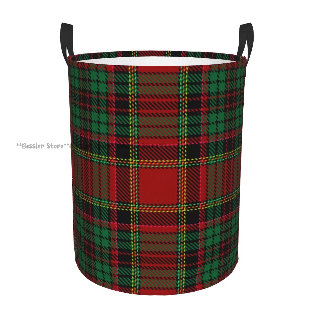 Laundry Basket Tartan Plaid Scottish Christmas Pattern Round Storage Bin Collapsible Hamper Clothes Bucket Organizer