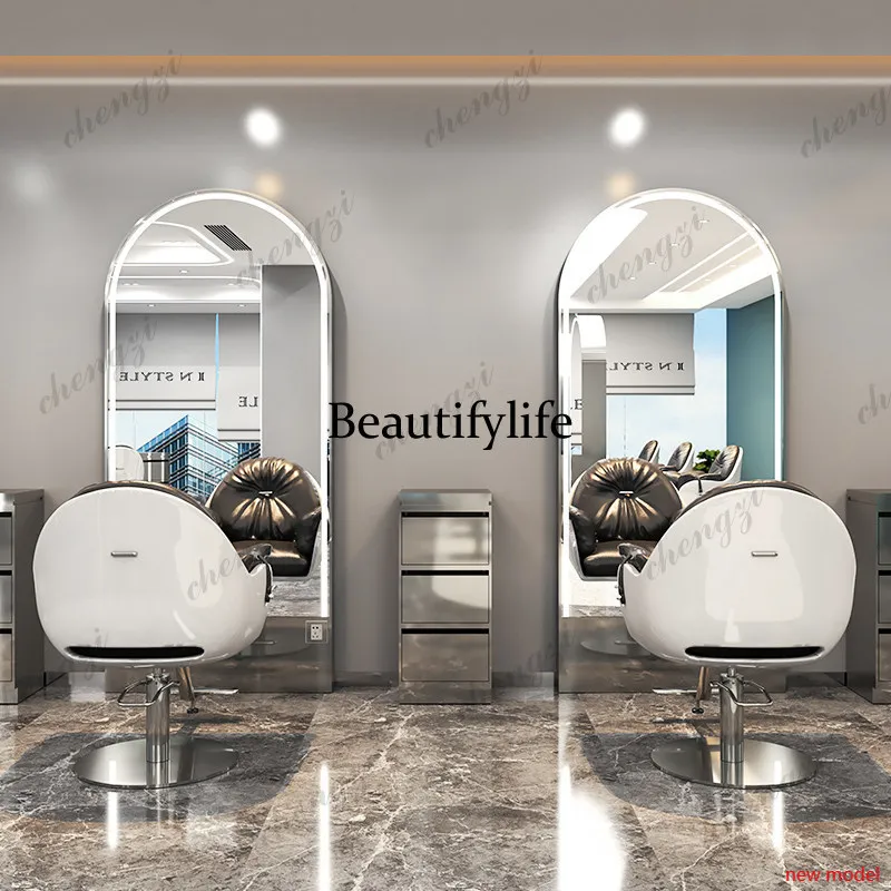 h178Barber shop floor mirror hair salon special stainless steel hair cut, hair salon, mirror table