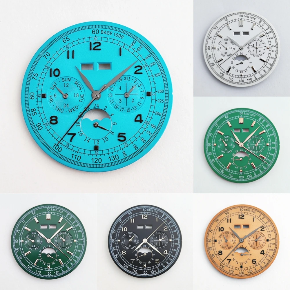 36.5mm Dial Grand Complications Watch Dial For ST1655 Chronograph Perpetual Calendar Movement Sapphire Crystal Case Mod Parts