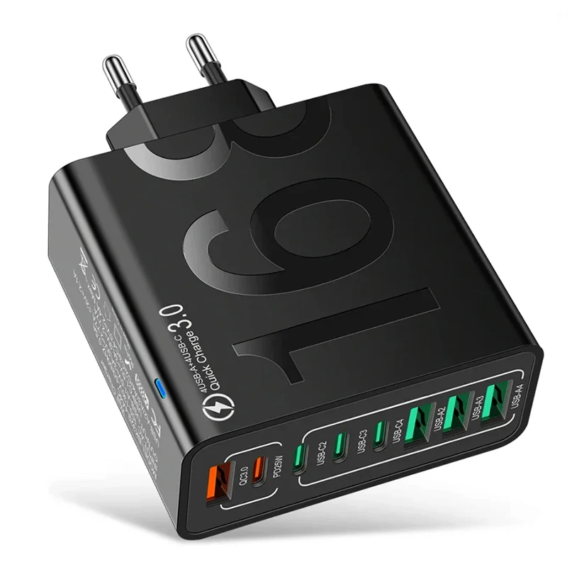 BK329-4A4C 8-Port USB PD شاحن 4USB-A + 4USB-C PD QC4.0 3.0 2.0 FCP شحن سريع الجدار مهايئ شاحن الاتحاد الأوروبي التوصيل للهواتف الذكية