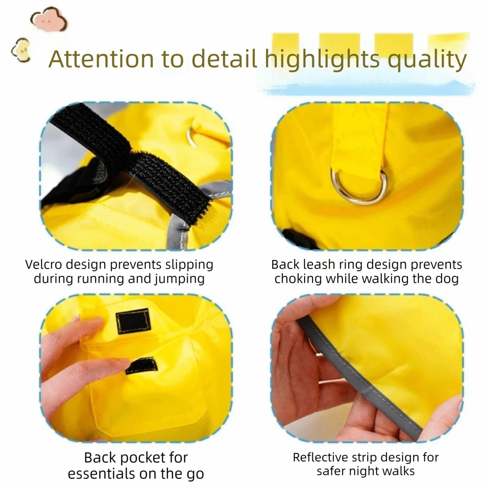 Windproof Dog Hooded Raincoat Reflective Breathable Waterproof Pet Clothes Leash Hole Dog Rain Cloak Travel