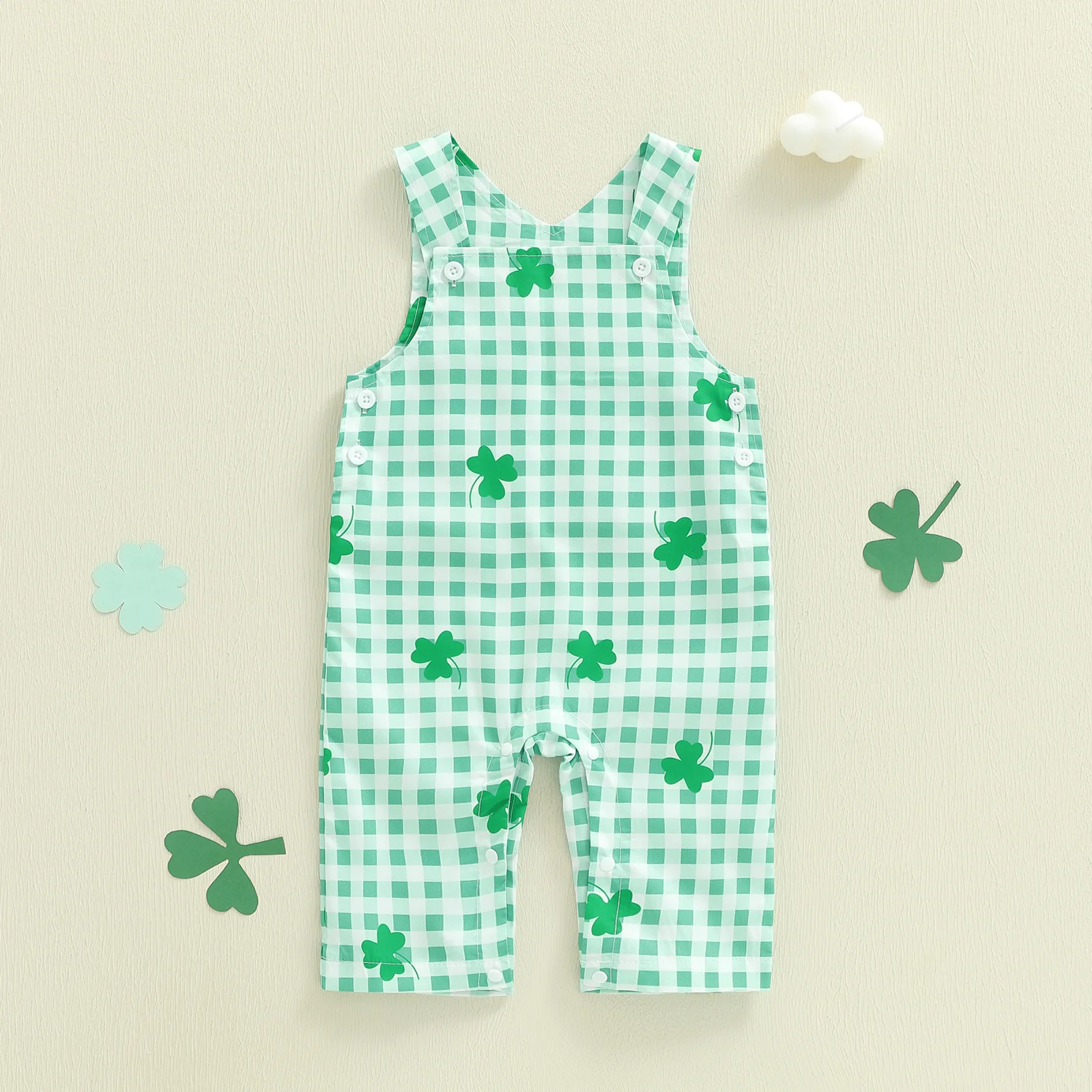 

Tregren От 0 до 9 месяцев для новорожденных девочек комбинезон с вышивкой клевера без рукавов клетчатый комбинезон летняя милая одежда