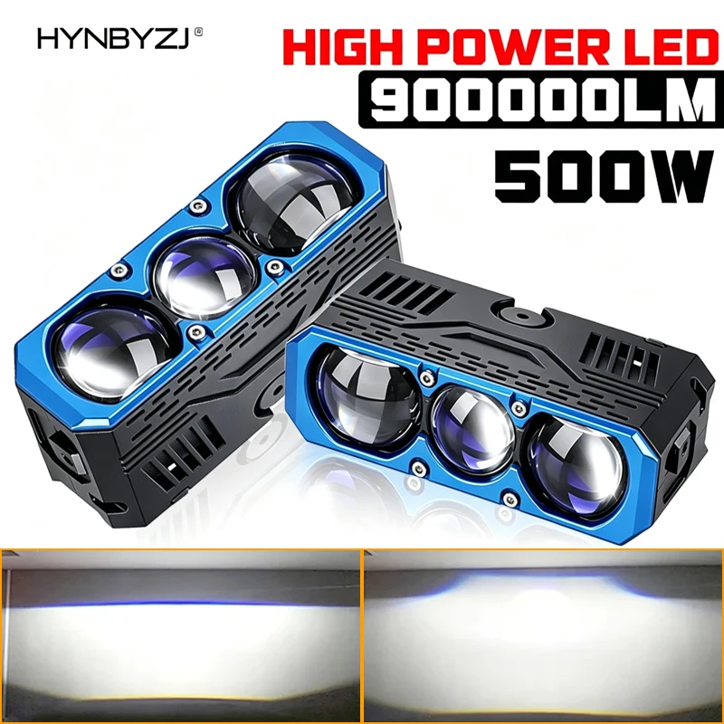 2Pcs Triple Lens LED Spotlight 500W Solenoid Beam Switching LED Headlight Universal Car Motorcycle Grille Light Car Accessories