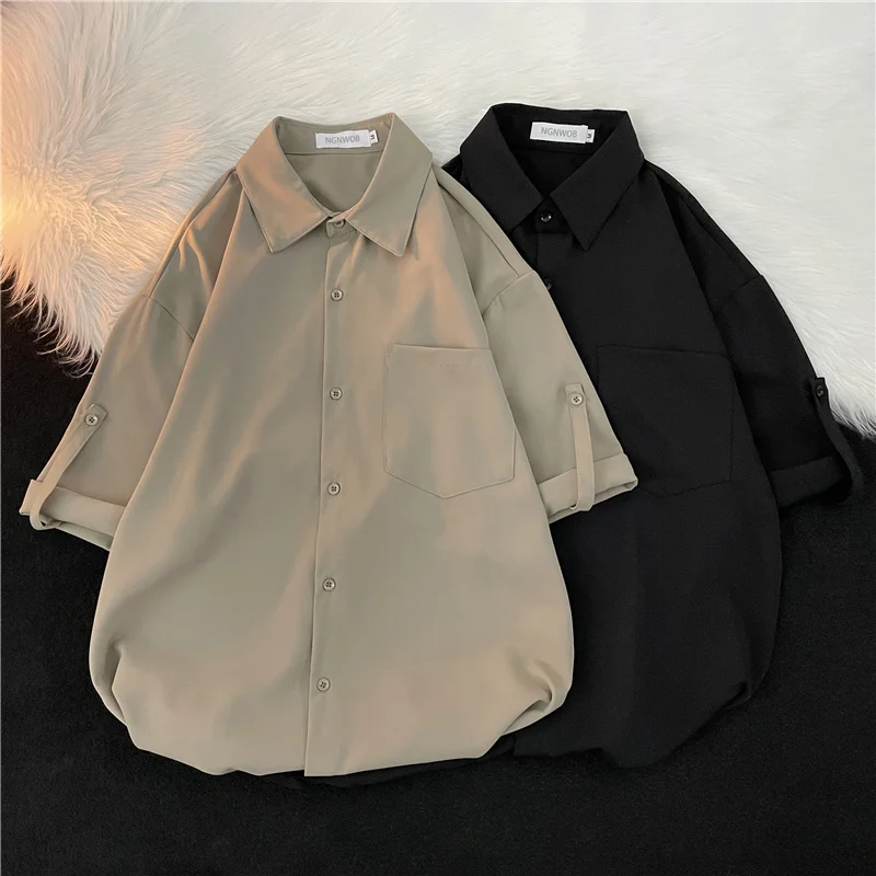 Ice Silk Short Sleeve Shirt Men's Summer Trendy Matures Loose Fit Casual Half Sleeve Shirt Handsome Loose Youth Popular