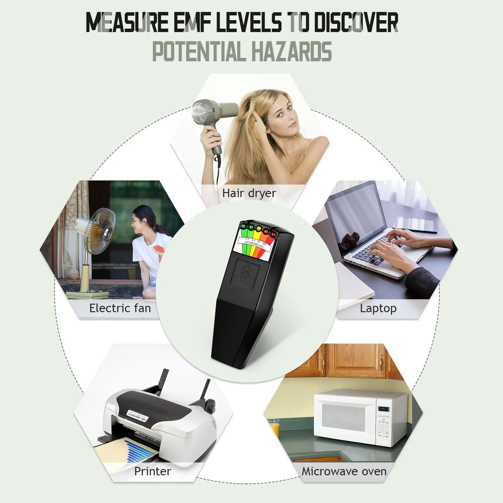 Tester di radiazioni di campo elettromagnetico Lettore EMF Rilevatore elettromagnetico Misuratore di campo magnetico Indicatore a 5 LED Misuratore Gauss K2