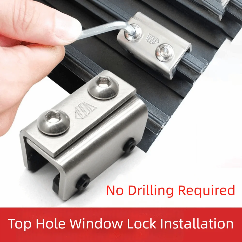 Stainless Steel Sliding Window Lock Adjustable No-Drill Install Window Sash Stopper Vertical and Horizontal