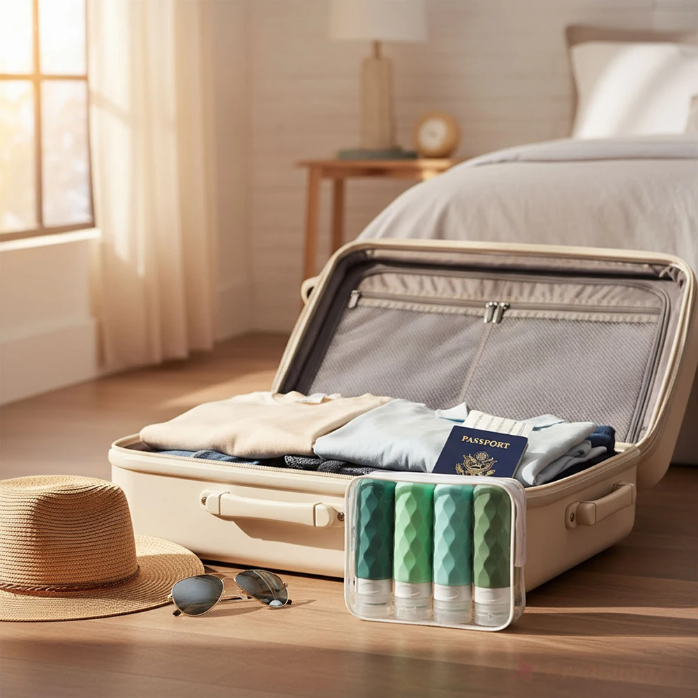 زجاجات ضغط للسفر من السيليكون مكونة من 4 قطع - موزع مانع للتسرب لغسول الشامبو وغسول الجسم، وحاويات تخزين مدمجة لـ Busi #5