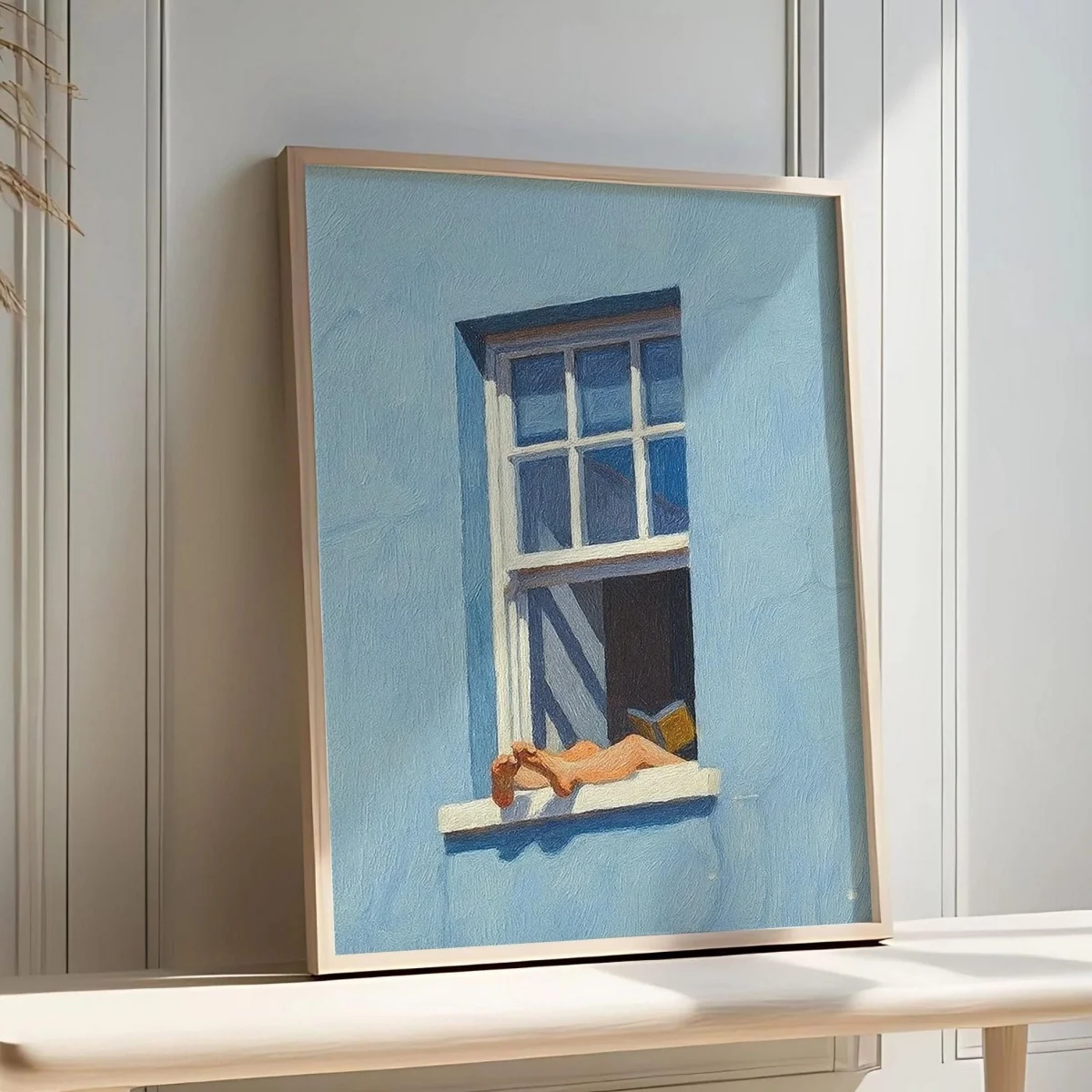 Impresiones en Lienzo de Lectura Tranquila en la Ventana, Póster Azul Dopamina, Minimalista, para Amantes de los Libros, Deco