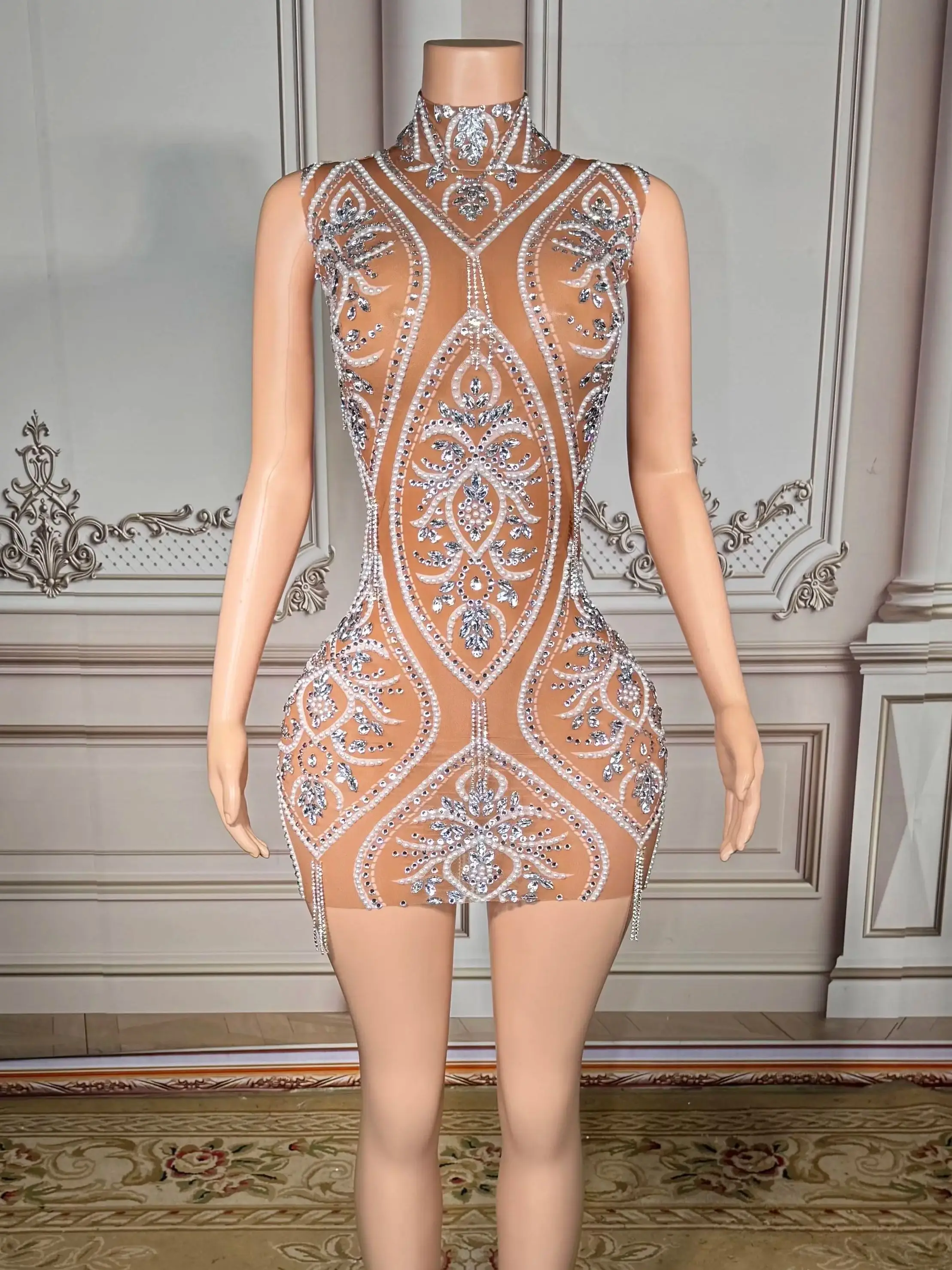 

ZD Sexy See Through Rhinestone One Piece Jumpsuit Ladies Show Exotic Stripper Dancewear Festival Outfit Women Bodycon Club Bodys