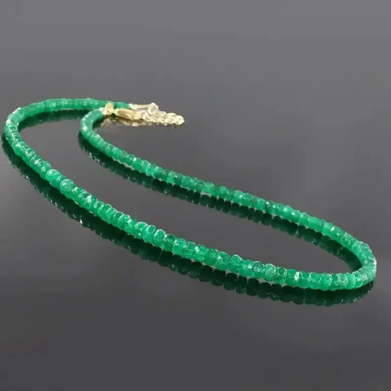 Natural beryl Emerald Beaded Necklace - AAA+ Quality 4-5mm Round Faceted