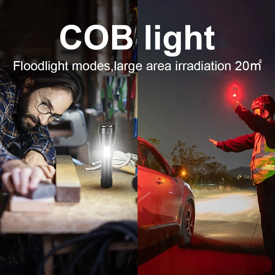 High power 90000000lumens rechargeable flashlight super bright flashlight waterproof tactical flashlight with COB flash function