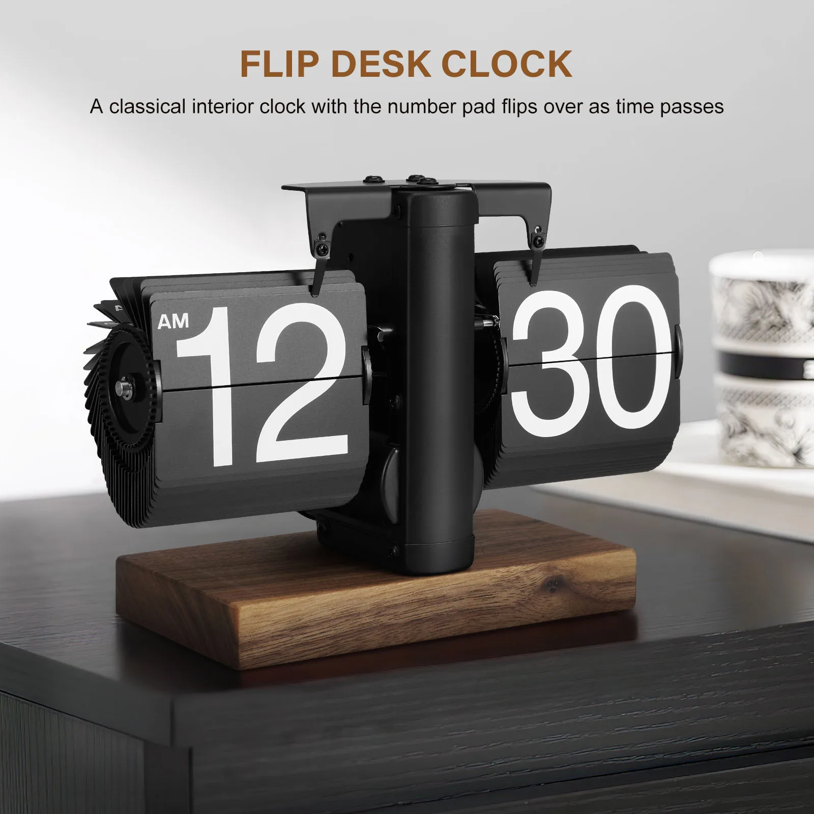 Retro Flip Clock Vintage Desk Clock Digital Automatic Turning Battery Operated Mechanical Desk Clock For Home Office Room Decor