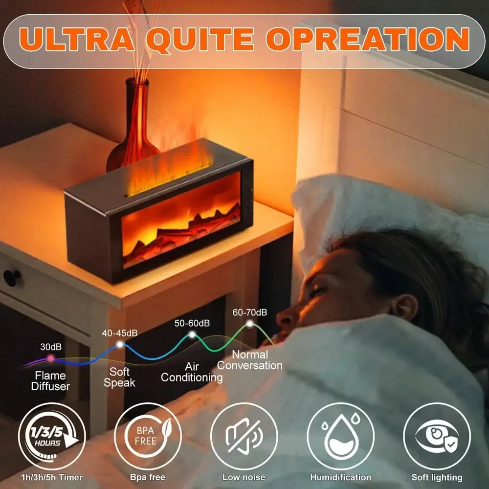 Upgraded 300ml Fireplace Diffuser Essential Oil 7 Colorful Large Flame Fire Humidifier Changing Aroma Diffuser for Aromatherapy