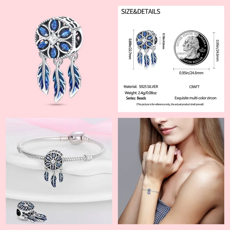 100% 925 Sterling Dream Catcher Charms Fit Original Pandora Bracelet&Bangle DIY Beads For Women Birthday Fine Jewelry Gift