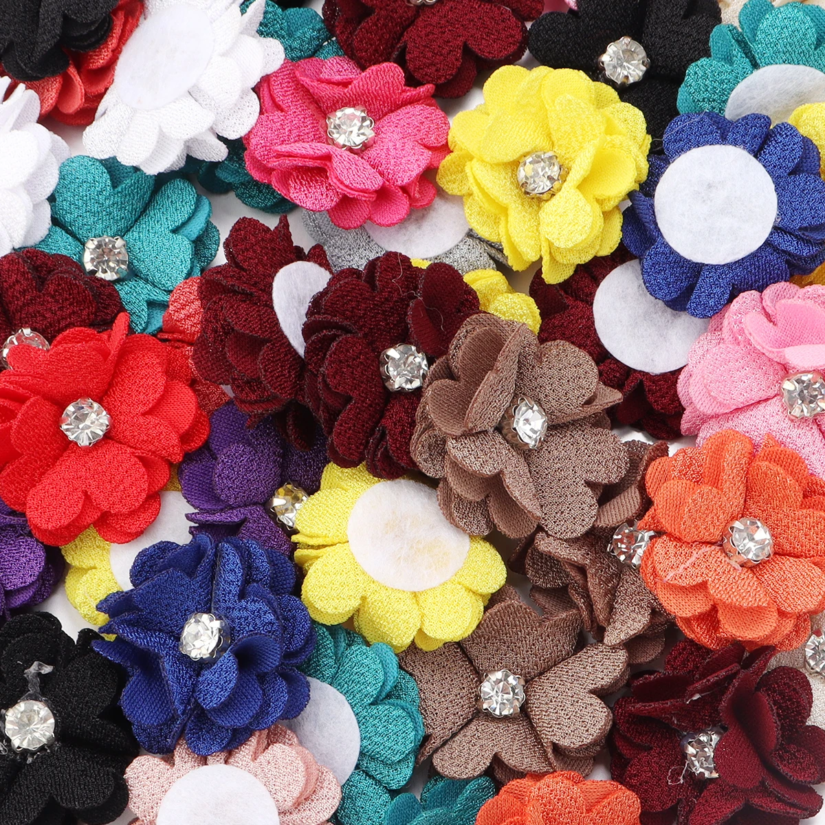 10pcs/lot Pearl hemp Petal Diamond Stamen Flower Colorful Flower Patches For Clothing Scrapbook Decorative Sewing Accessories