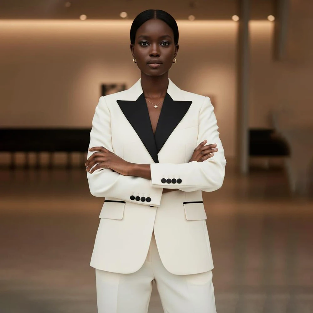 

Luxury Women's Suits Fashion Single Breasted Peak Lapel Pants Sets Formal Office Lady 2 Piece Jacket Trouser Customized Clothing