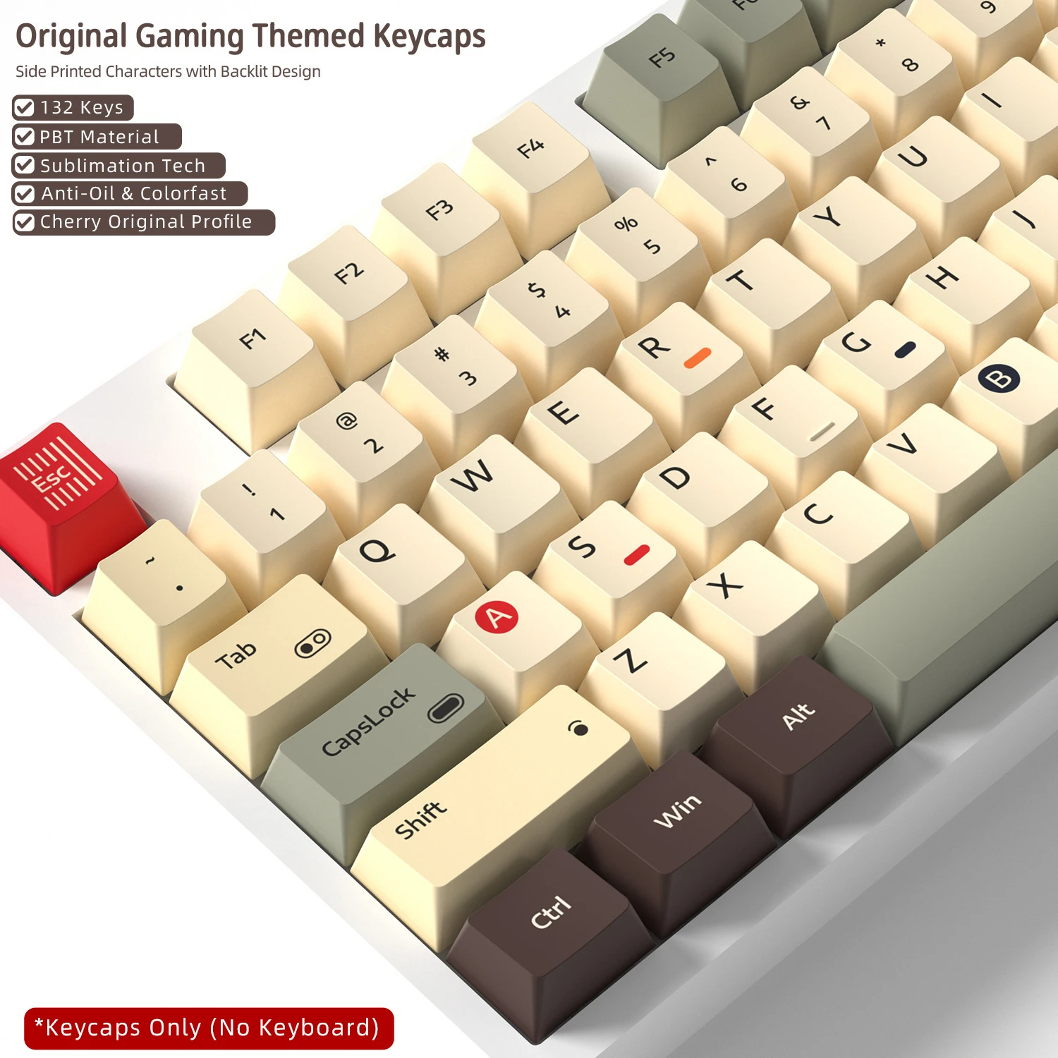 Gaming Keycaps 132 Keys PBT Material Keycaps Cherry Profile DYE-SUB For MX Switch Wooting Mechanical Keyboard ISO ANSI Layout
