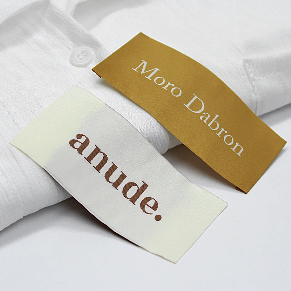 Custom LOGO High Density Woven Label Sew on Clothing Collar End Fold Fabric Price Tags Garment Accessories