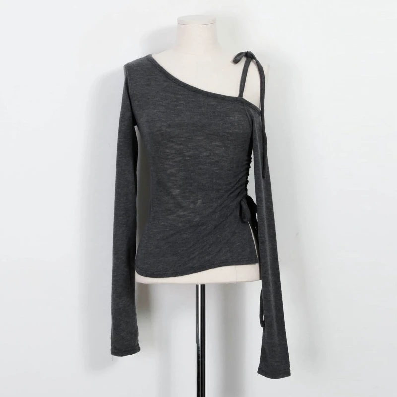 Long Sleeve T-Shirts for Women Side-slit Ins Slim Fit Off-shoulder All-match Korean Fashion Classic Sweet Spicy Girls Autumn Top