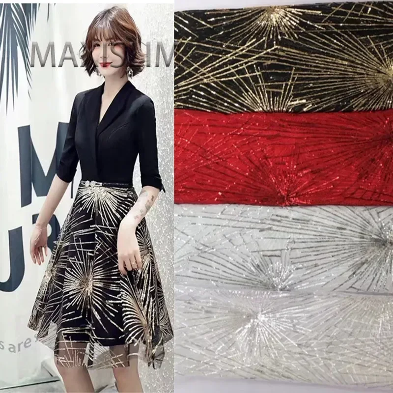 

Fireworks Sequins Fabric Embroidered Sewing Lace Tulle Fabric Gauze Skirt DIY Accessories Red White Black Silver Gold Wide:125CM