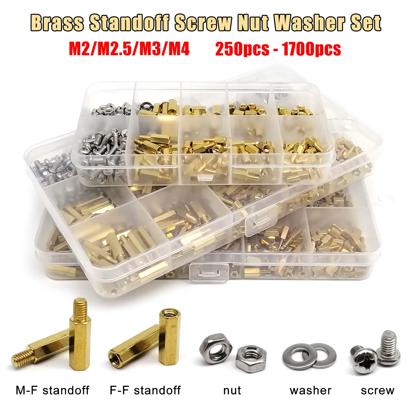 

1 комплект M2 M2.5 M3 M4 твердая латунь, медь, шестигранная шестигранная стойка, проставка, винт, гайка, шайба, коробка для материнской платы печатной платы