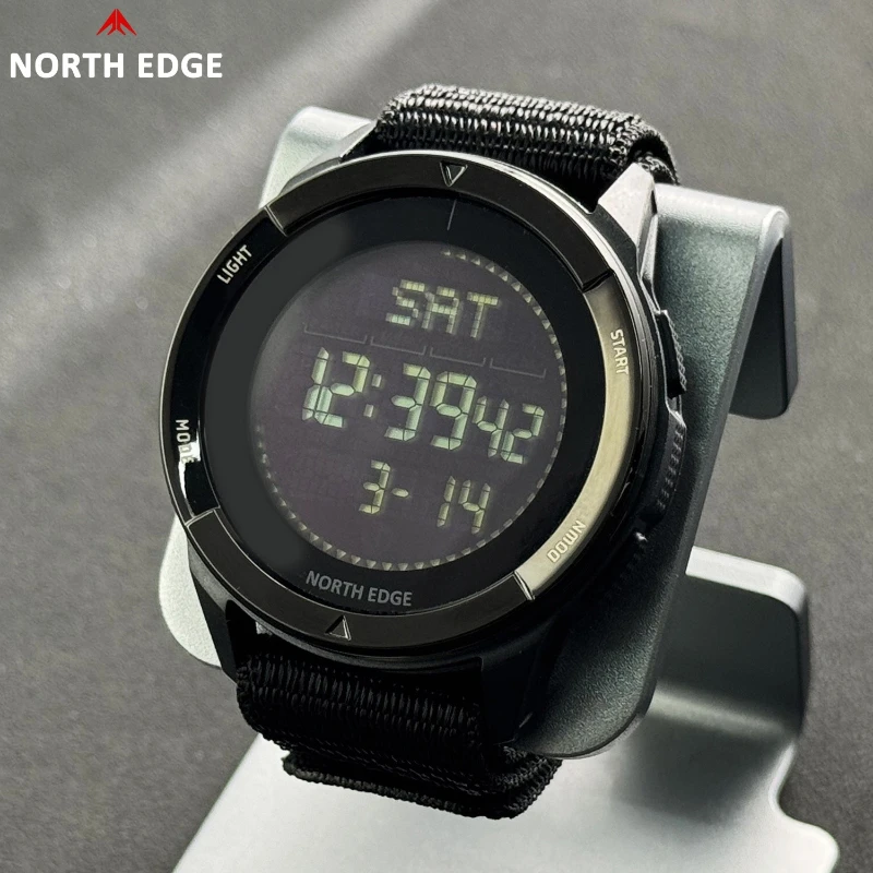 NORTH EDGE Watches for Man ALPS Waterproof Digital Watch Carbon Fiber Case Sports Nylon Strap Alarm Clock Compass Man Watch