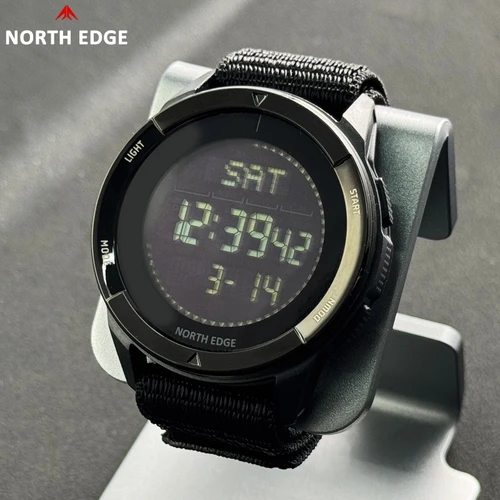 Relojes NORTH EDGE para hombre ALPS reloj Digital resistente al agua caja de fibra de carbono correa de nailon deportiva reloj despertador brújula reloj de hombre