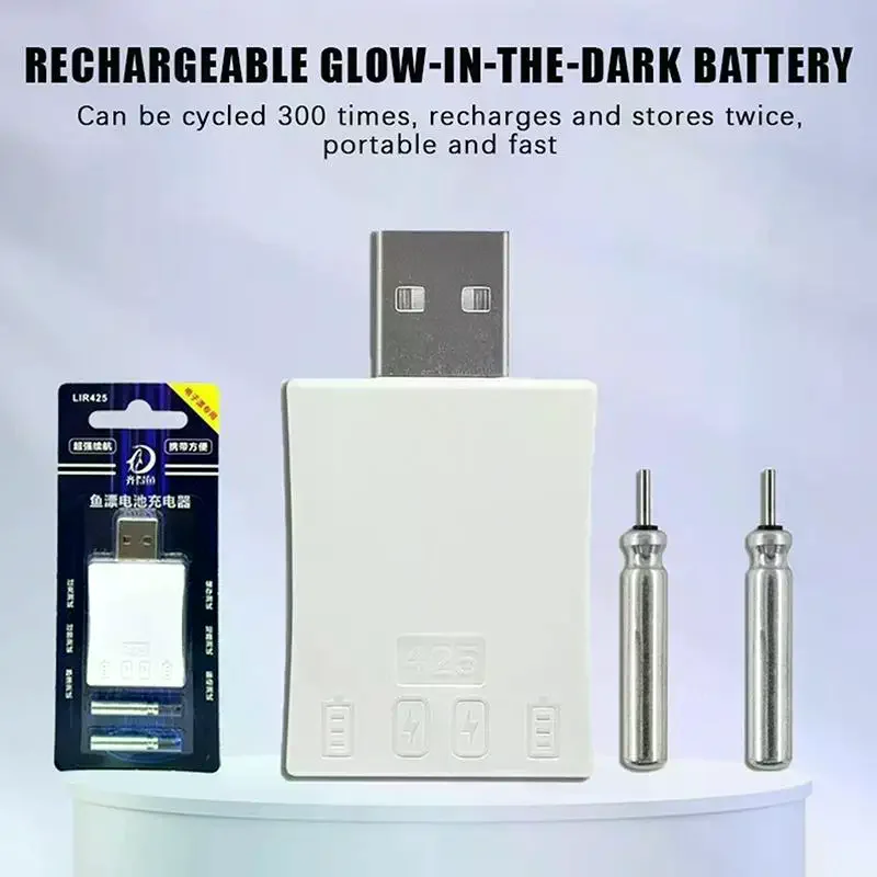 Glow In The Dark LIR425 Batteries With USB Charger 300 Cycle Life Fast Charging Portable For Night Fishing Use Rechargeable