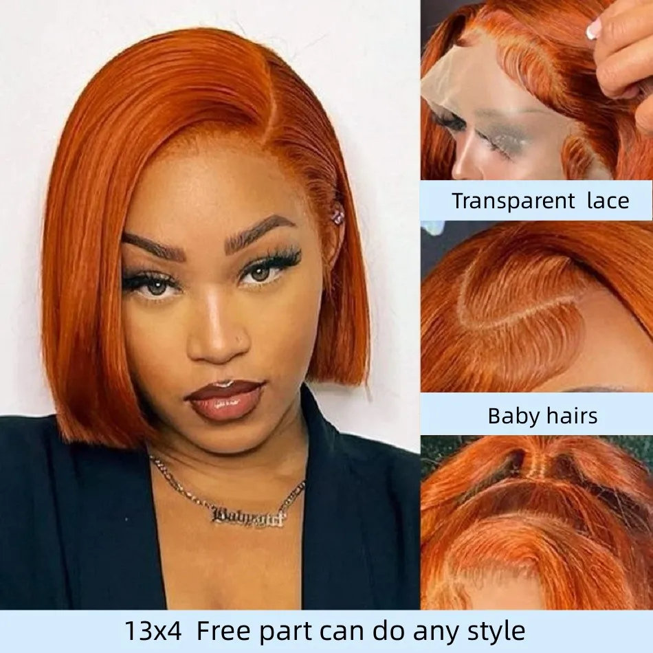 

Orange Bob Wigs Human Hair Short Straight Bob Cut Ginger Human Hair Wig Pre-plucked with Baby Hair 13x4 Lace Frontal Human Hair