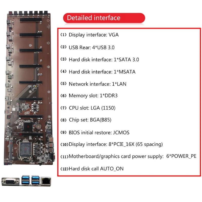 A9LC 8PCI-E Professional mining BTC TB85 Desktop Motherboard B85 LGA 1150 DDR3 16G SATA3 USB3.0