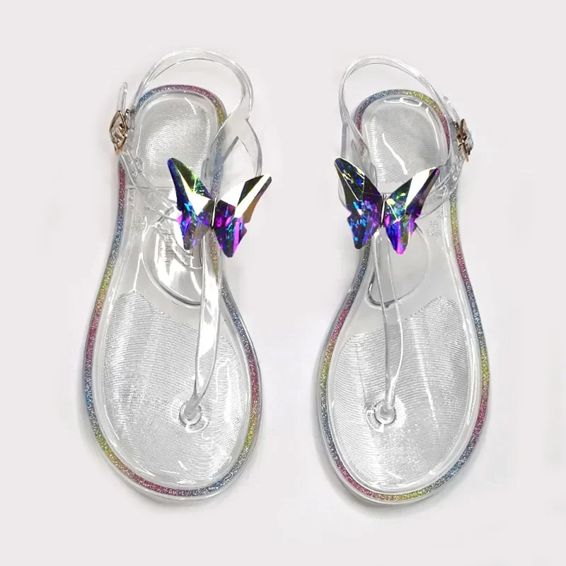 New Transparent Jelly Sandals for Women, Size 36-42 Butterfly PVC Crystal Summer Fashion