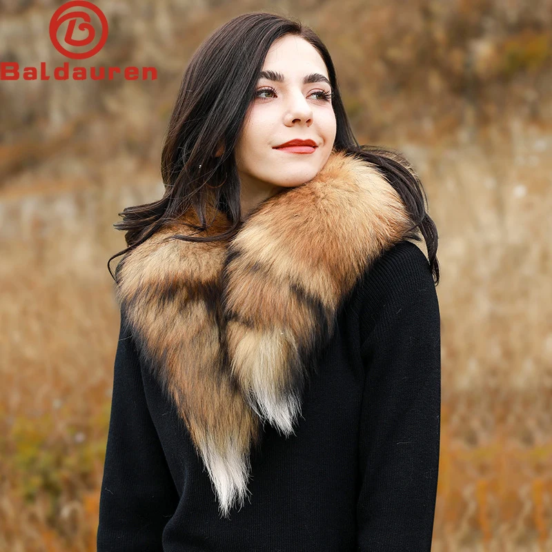 Genuine natural fox fur scarf furry classic Drawstring fox tail Winter Women Men Natural Fur Collar Neck Warmer fur collar 90 cm