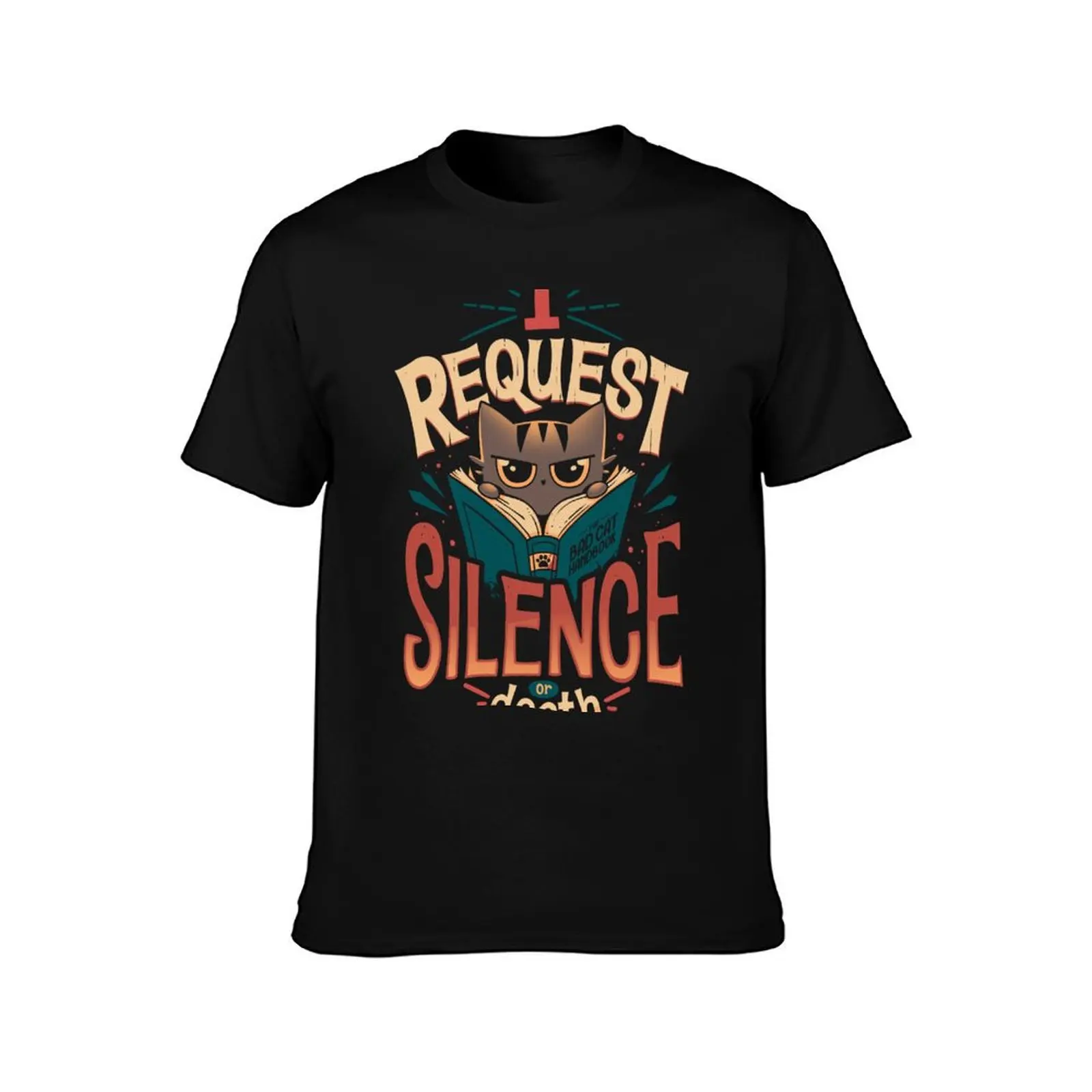 I Request Silence - Bookworm Cat T-Shirt Casual Daily Wear Short Sleeve Top T-Shirt