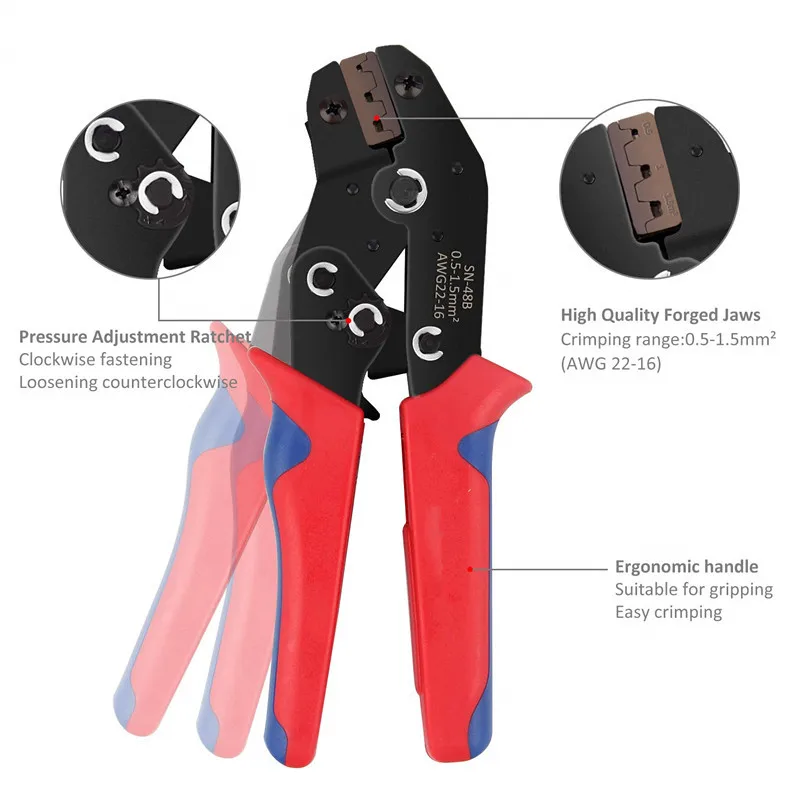 Insulated Cable Connector With SN02C Crimping Plier Electrical Wire Crimp Spade Butt Ring Fork Set Hand Tools