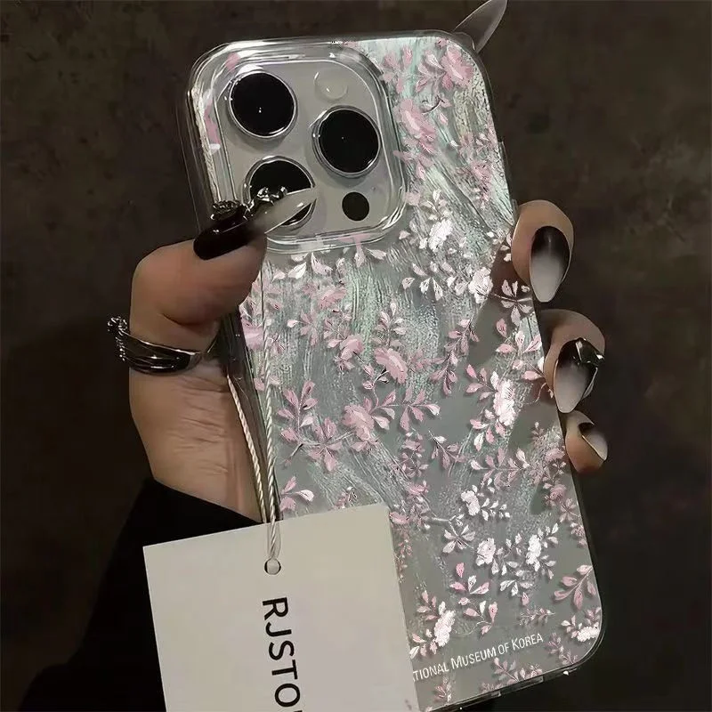 Small Flower Case For Samsung Galaxy S24 S23 S22 Ultra S21 FE A16 A15 A34 A35 A55  A53 A54 5G S25 Chiffon Texture Shiny Cover