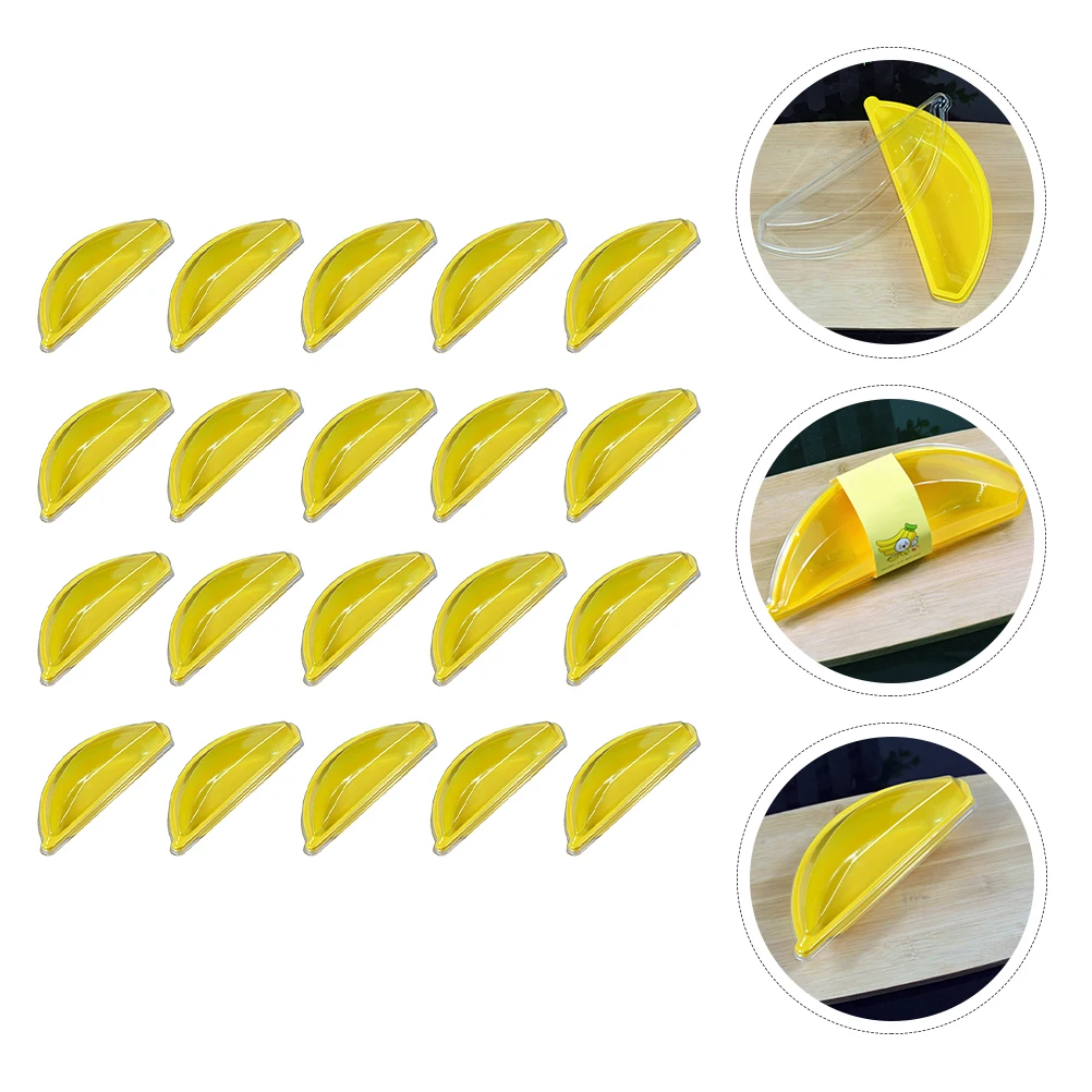

20pcs Banana Packaging Box Cake Cookie Candy Cases Transparent Lid Dust Proof Food Safe Plastic Dessert Containers Small Sweets