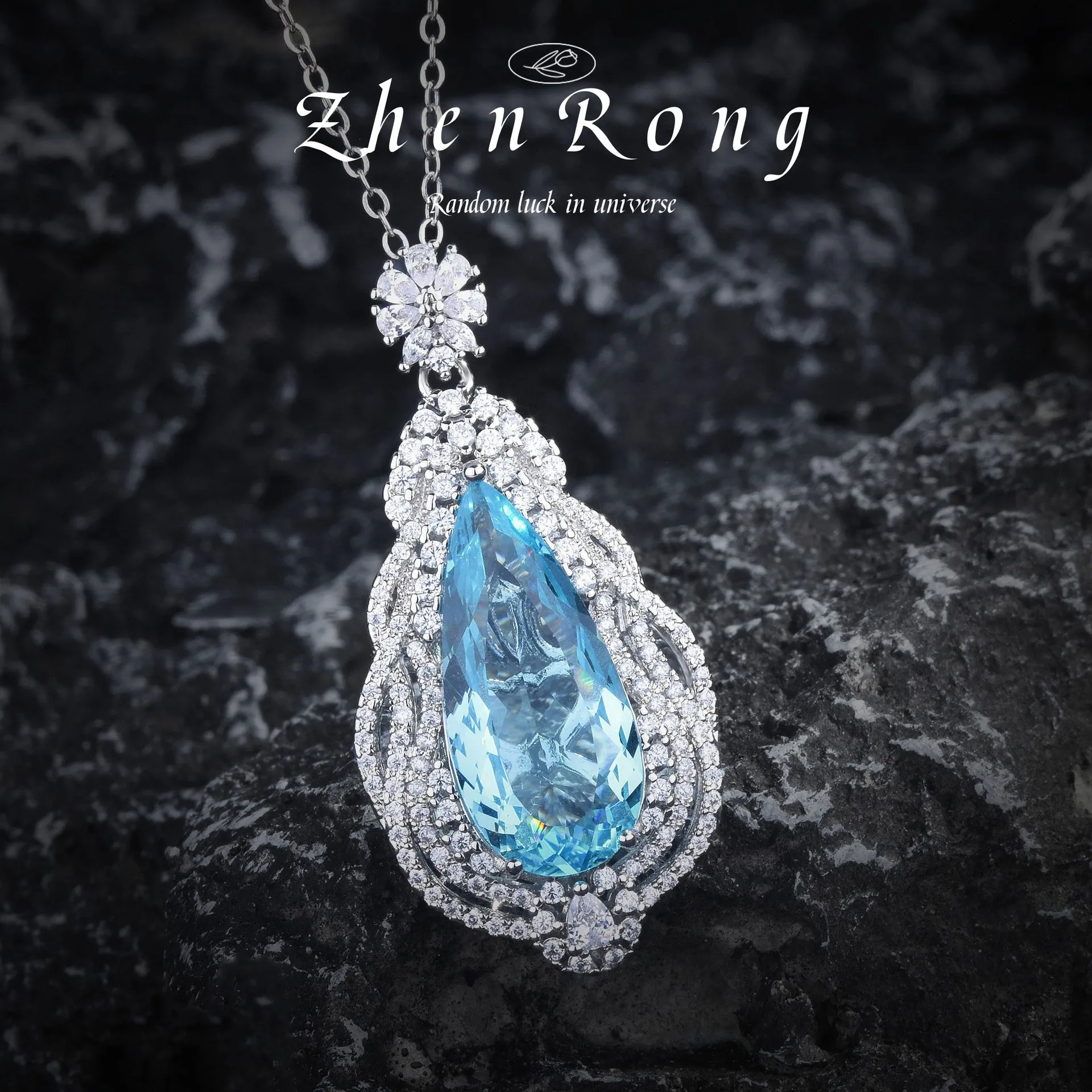 Foydjew Luxury Elegant Santa Maria Water Drop Aquamarine Sea Blue Pendant Necklaces Drop Earrings Rings Jewelry Sets For Women