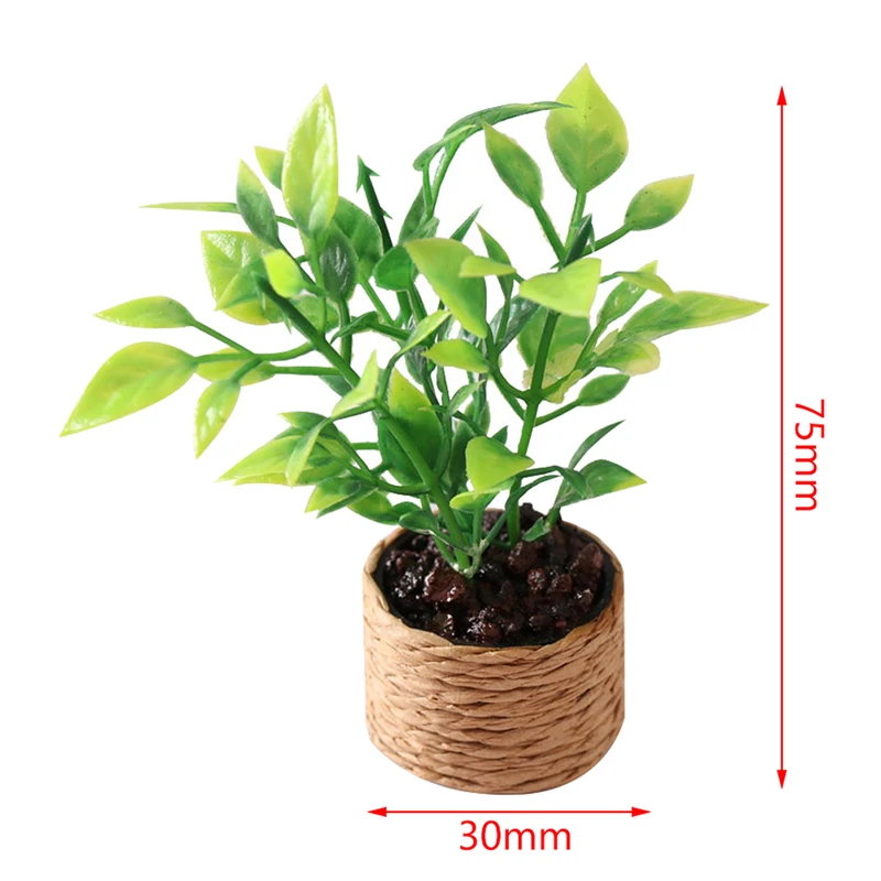 1pc 1:12 Dollhouse Miniature Plastic + Stone Orange Tree Potted Green Potted Plants Home Garden Furniture Decor Toy 75*30mm
