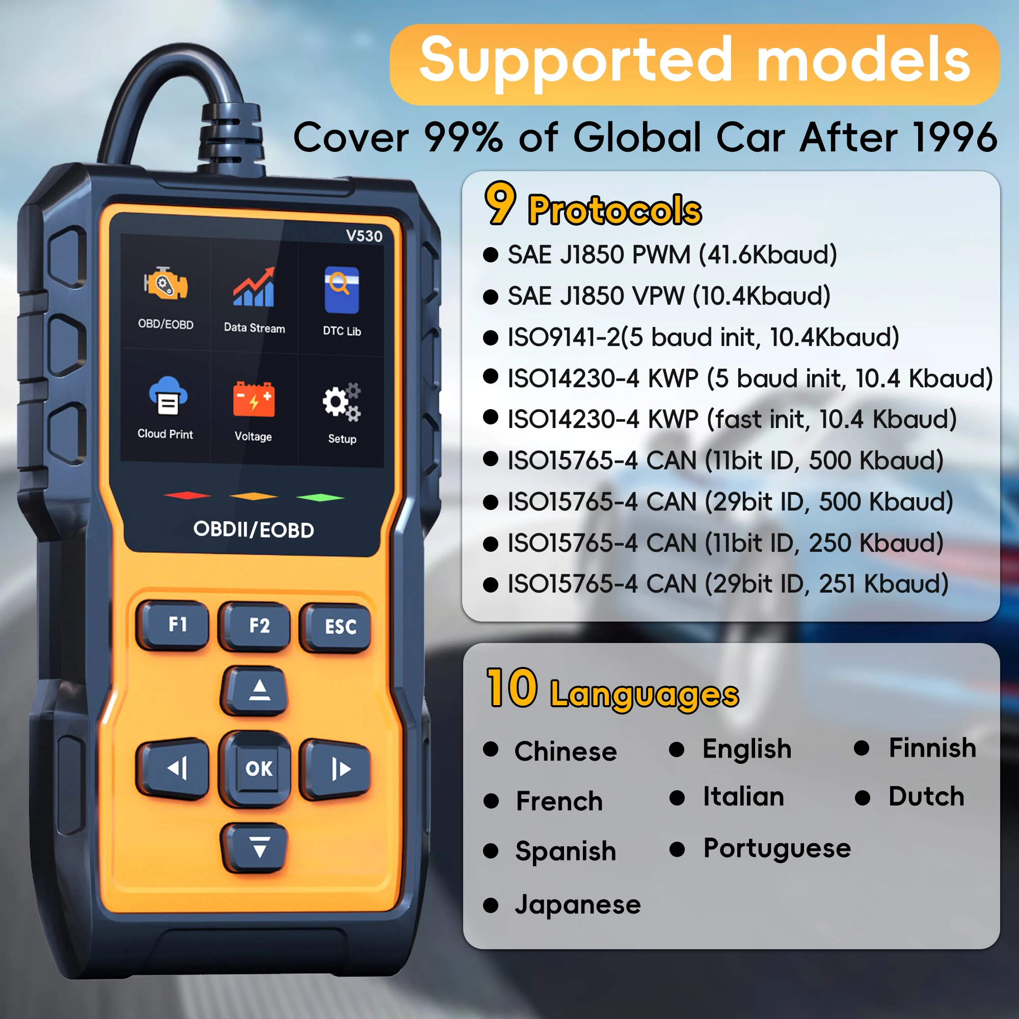 Profession OBD2 Scanner Diagnostic Tool, Check Engine Code Reader OBD2 Scanner with Reset, Mode 6, Mode 8 & I/M Readiness