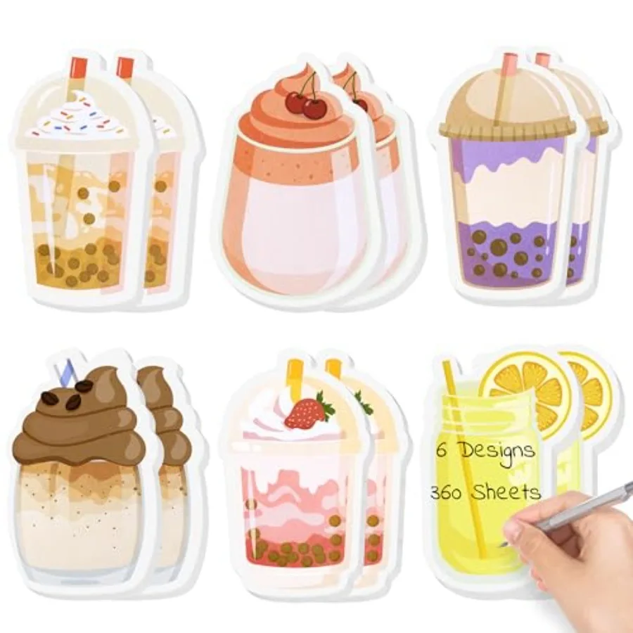

12 Pcs Bubble Tea Sticky Notes Summer Boba Milk Tea Coffee Self-Stick Adhesive Writing Memo Pads Notepads School Office Station