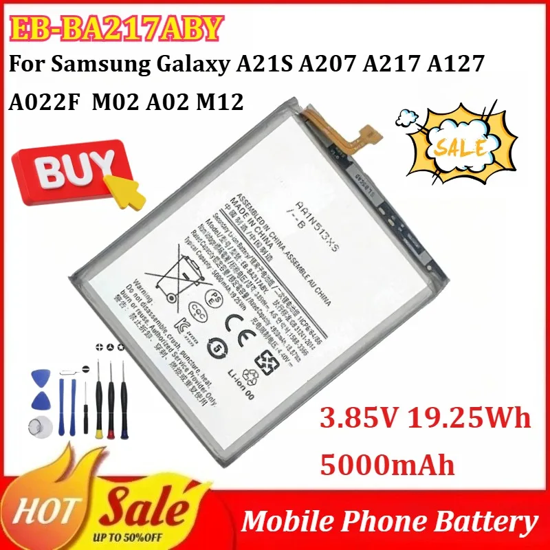 

EB-BA217ABY 3.85V 19.25Wh 5000mAh Mobile Phone Battery for Samsung Galaxy A21S A207 A217 A127 A022F M02 A02 M12 with Tools
