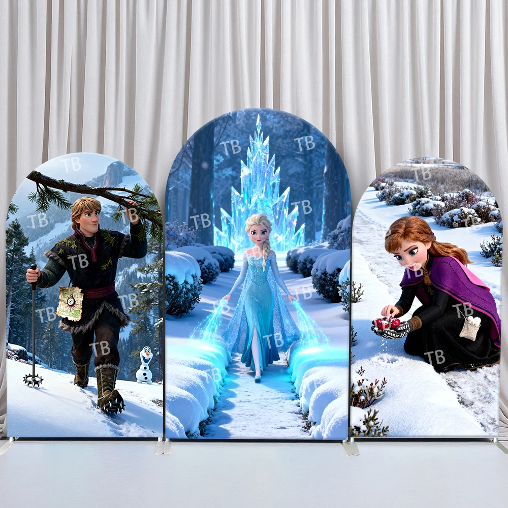 

TB Frozen Arch Backdrop Cover Birthday & Baby Shower Snowy Crystal Path Theme with Elsa Anna Olaf Kristoff for Kids Photo Booth