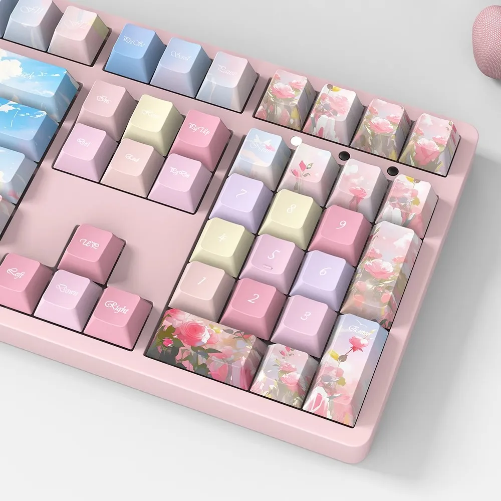 Colorful Rose Keycaps Backlit Side/Top Print Key Cap Cherry Profile PBT Complete Set For Cherry MX Switch Mechanical Keyboard