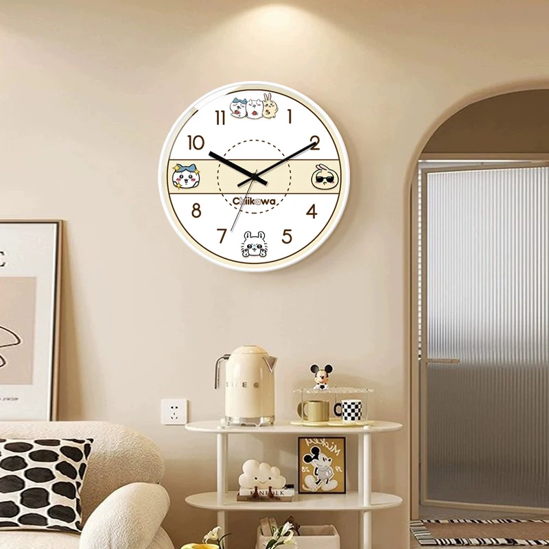 

Cute Chiikawa Wall Clock Kawaii Hachiware Usagi Cartoon Silent Non-Ticking Round Clock For Kids Bedroom Living Room Home