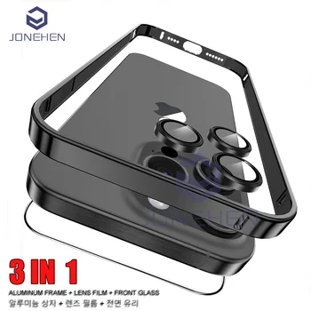 Moldura de metal de alumínio leve de luxo para iphone 12 13 14 plus 15 16 pro max liga pára-choques lente protetora acessórios de filme de vidro